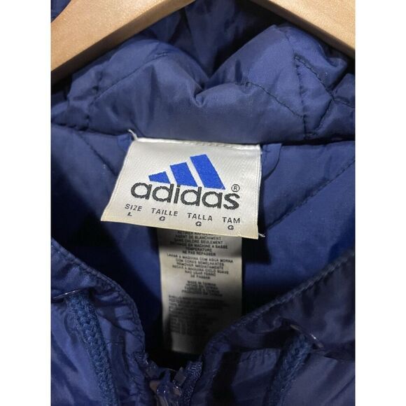 Rare Vintage ADIDAS Spell Out Striped Full Zip Hooded Jacket 90s Navy L - Picture 4 of 6